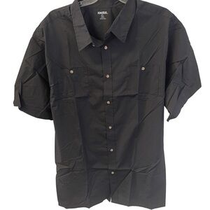 King Size Men's Black Short-Sleeve Button Down Shirt w/Pockets Sz 4XL Tall NWOT